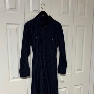 Ann Taylor Navy Button-Up Denim Dress